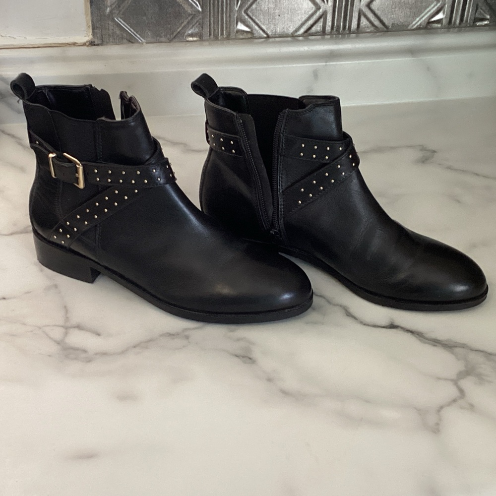 Carvela Black Real Leather Ankle Boots with Studded Straps